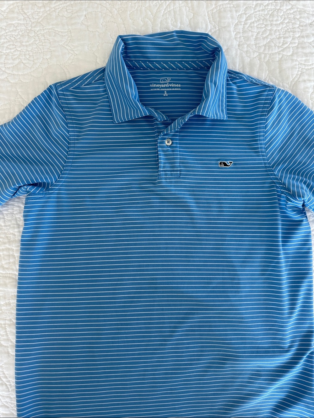 Vineyard Vines Light Blue Striped boys Polo s 8-10